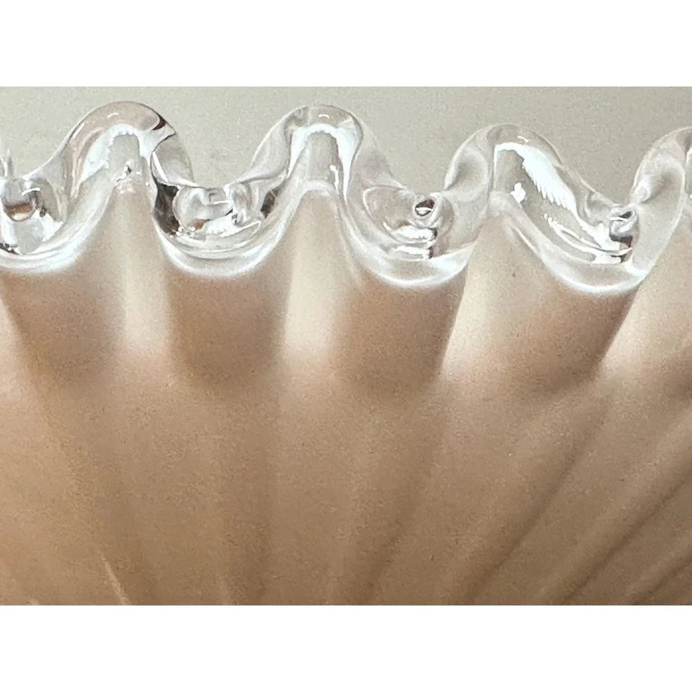 Vintage  Fenton Silver Crest Milk Glass Bowl with Ruffled Clear Edge 5823 SC 11